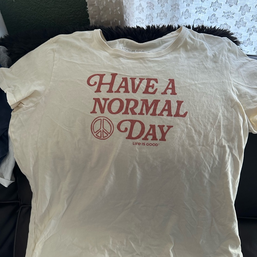 Life Is Good Cream Tee with Red Print